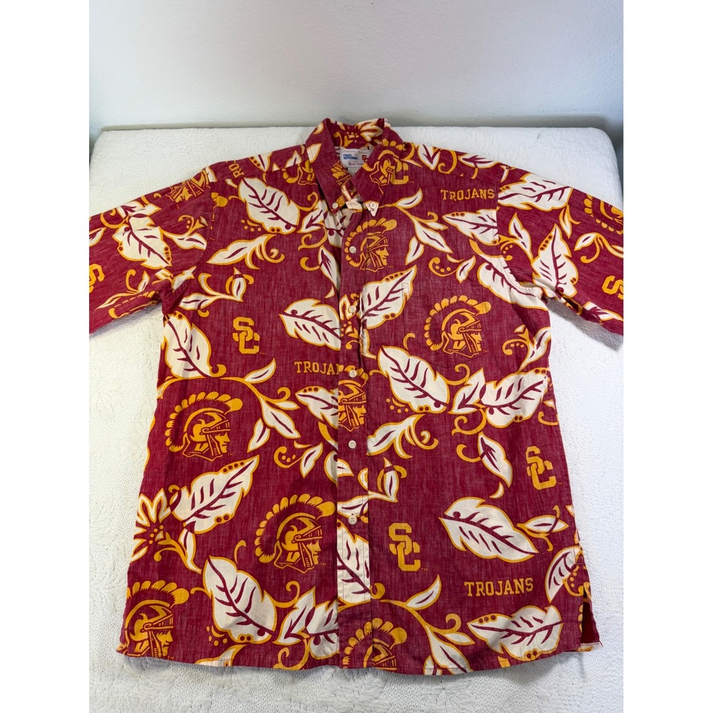 Reyn Spooner USC Trojans Hawaiian Shirt Mens Large Cotton Button Down Cardinal